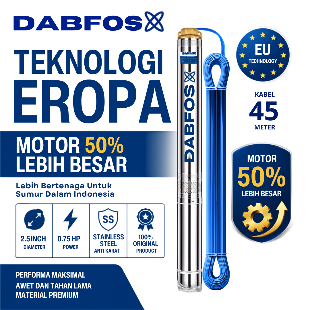 DABFOS 2.5 Inch 0.75 HP + 45m Kabel
